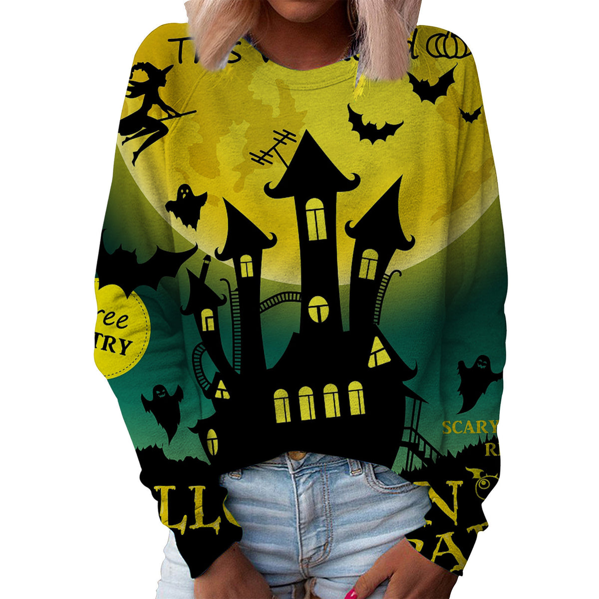Abstract Graphic Cotton Women's Round Neck Top Pullover