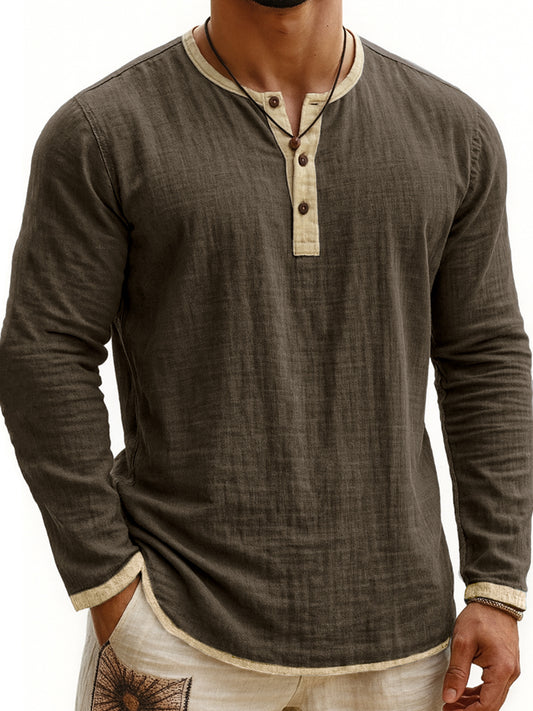 Men's Henley Shirt – Two-Tone, Slim Fit, Long Sleeve Pullover