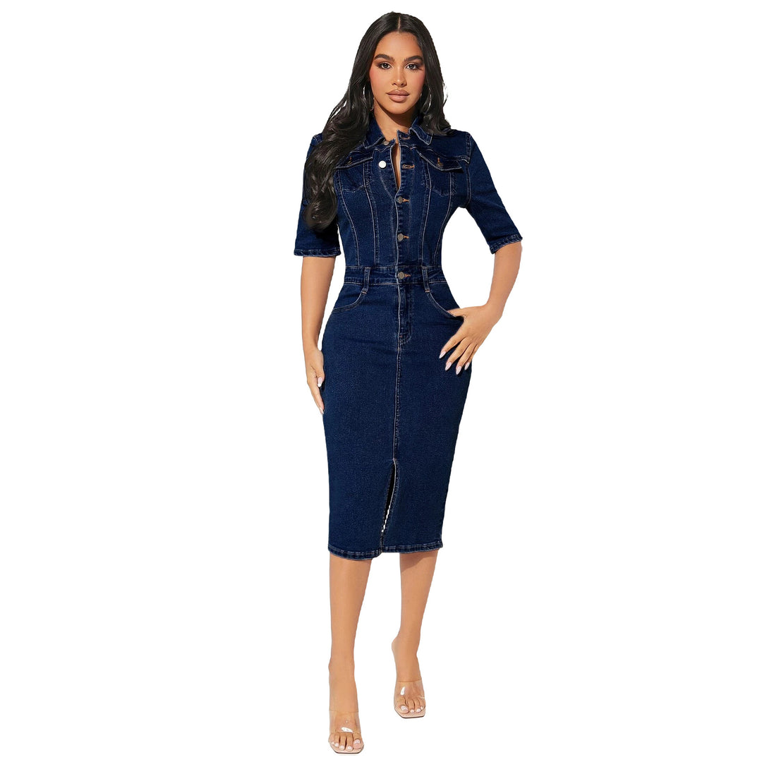 Denim Bodycon Dress in Cotton – Tailored One-Step Women's Fit