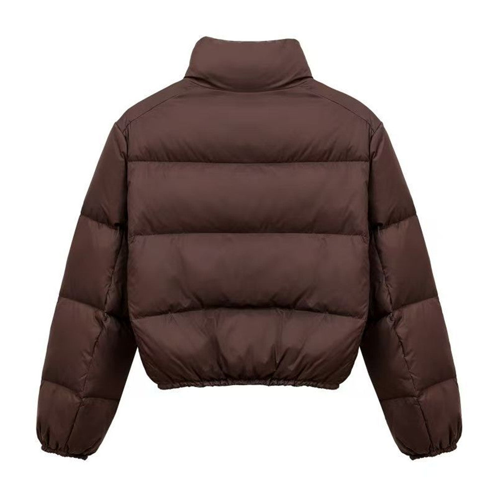 Women's Short Thermal Coat – Thickened Zip Front High Collar