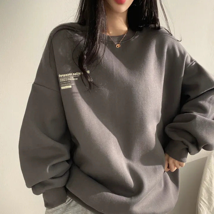 Women's Fleece-Lined Cotton Sweatshirt – Loose Fit, Medium Length