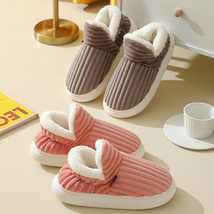 Women's Ribbed Indoor Slipper – Plush Lined, Thick Cushioned Sole