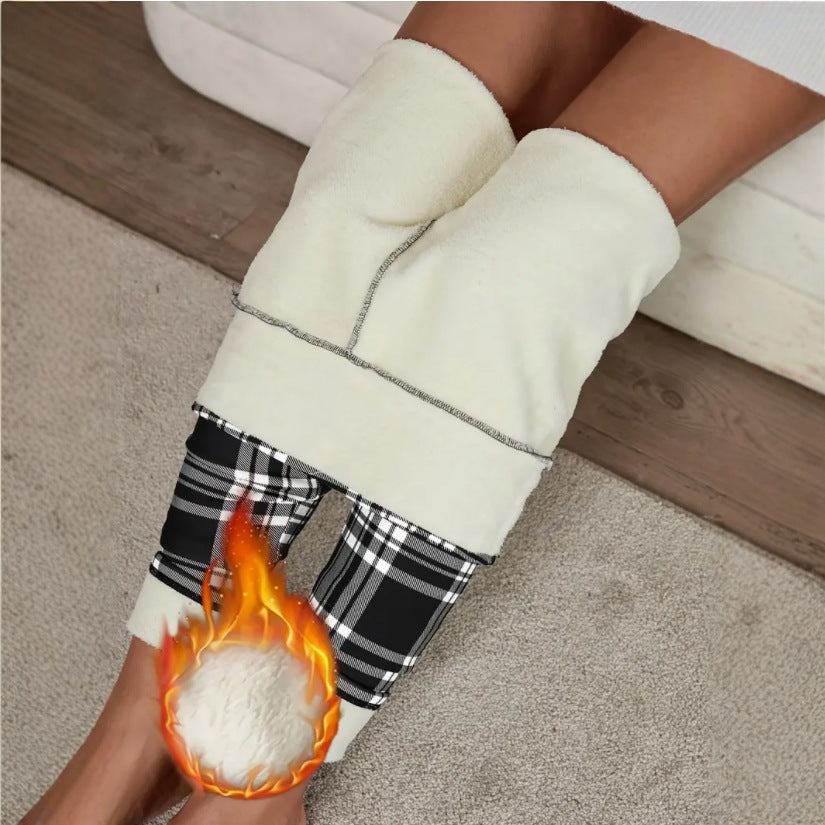 Women's Fleece-Lined Leggings – Plaid Thick Tapered Trousers