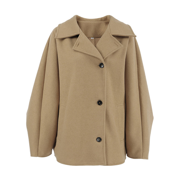 Women's Wool Blend Batwing Sleeve Coat – Modern Lapel Outerwear