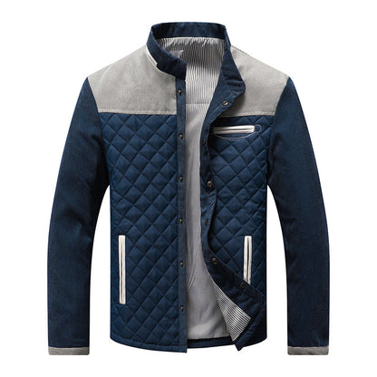 Men's Slim-Fit Zip-Up Cotton Jacket with Side Seam Pockets