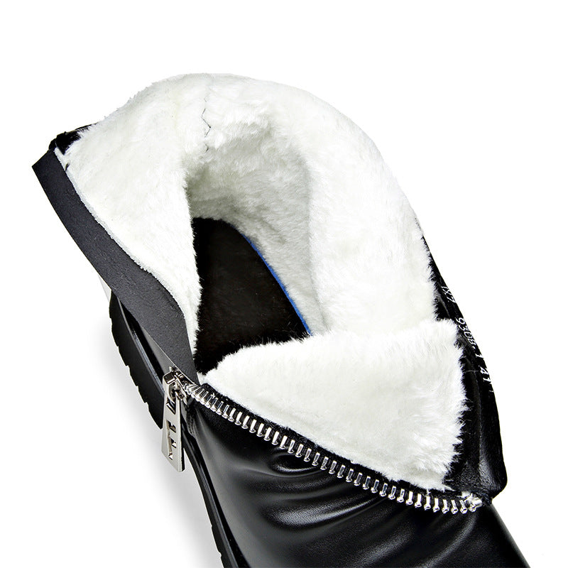 Men's Leather Boot – Low Heel Zipper High-Top Style