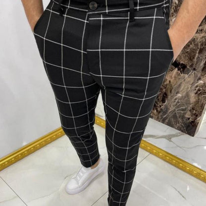 Men's Slim Plaid Trousers – Lightweight Comfort Pants