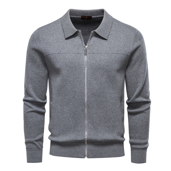 Men's Cotton Cardigan with Zipper – Slim Fit Collared Sweater Jacket