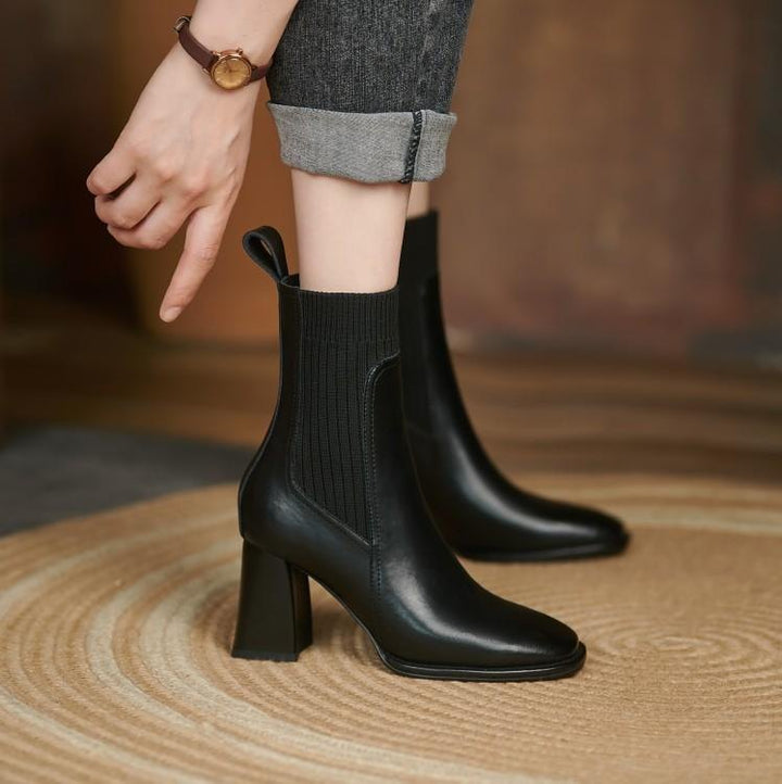 Women's Knit Chunky Heel Ankle Boot – Stretch Sock Style