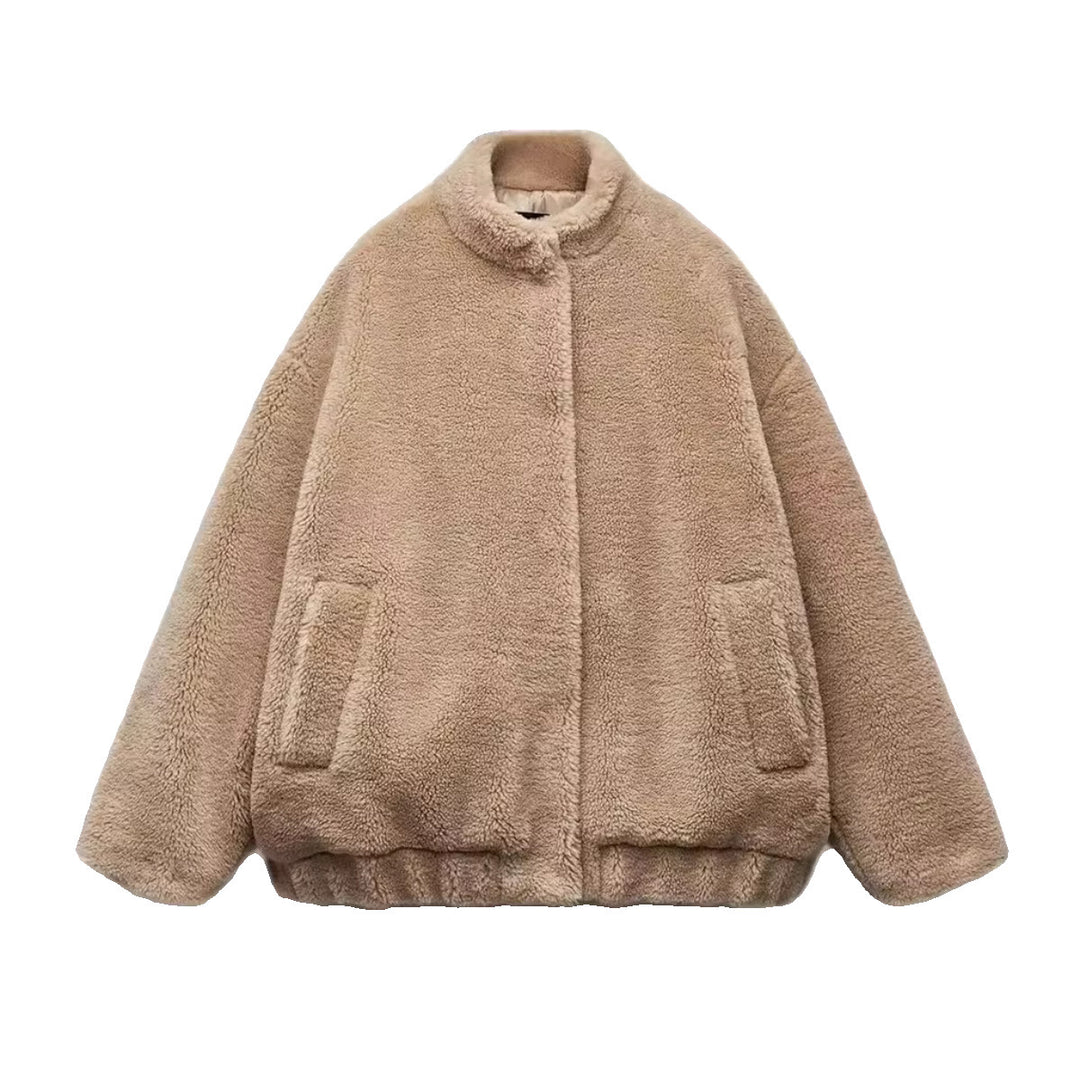 Women's Fleece Bomber Jacket – Chenille Texture Princess Sleeve