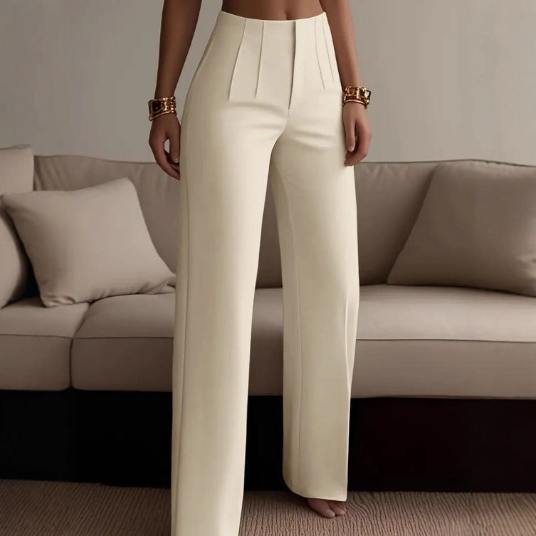 Women's High Waist Suit Pant – Pleated Full-Length Silhouette