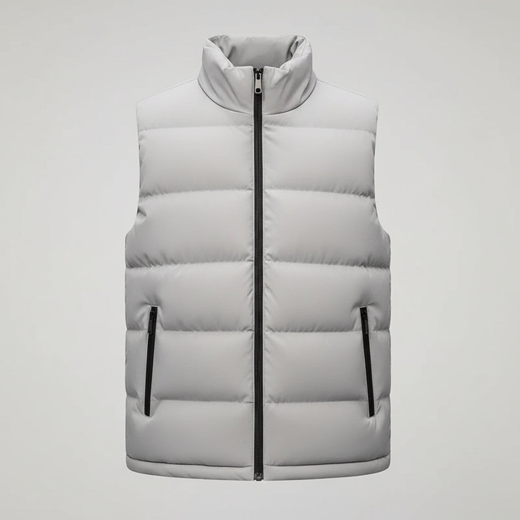Men's Padded Sleeveless Jacket – Quilted Warmth with Stand Collar