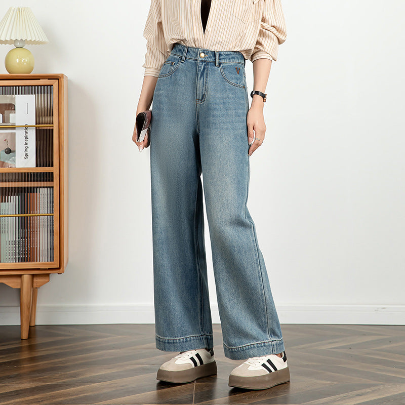 Women's High-Waist Cropped Wide-Leg Cotton Jeans – Embroidered