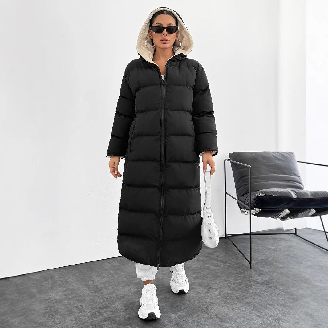 Women's Puffer Coat – Long Hooded Ankle-Length Down Alternative