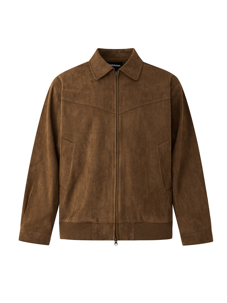 Men’s Suede Look Jacket with Classic Lapel – Collared Style