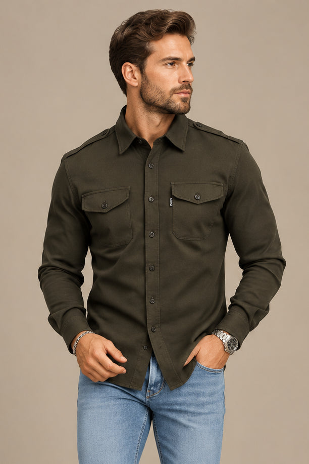 Men's Brushed Cotton Slim Fit Shirt – Thickened Casual Design