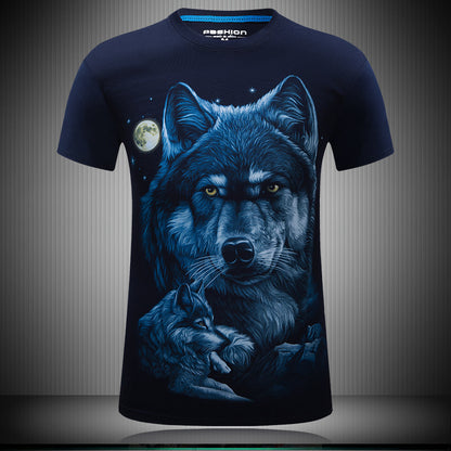 Men's 3D Wolf Graphic Cotton T-Shirt – Loose Fit Short Sleeve