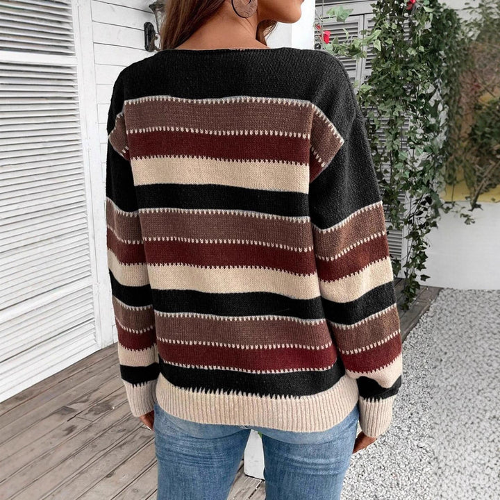 Striped Women's Pullover Sweater – Soft Touch Knit Colorblock