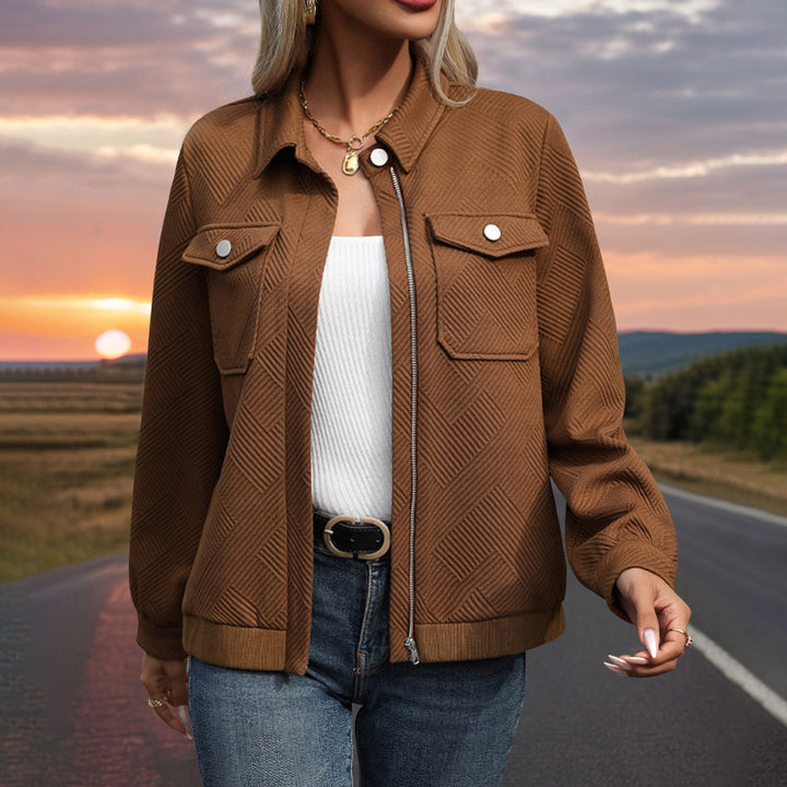 Women's Textured Jacket – Relaxed Fit Solid Maillard Blazer