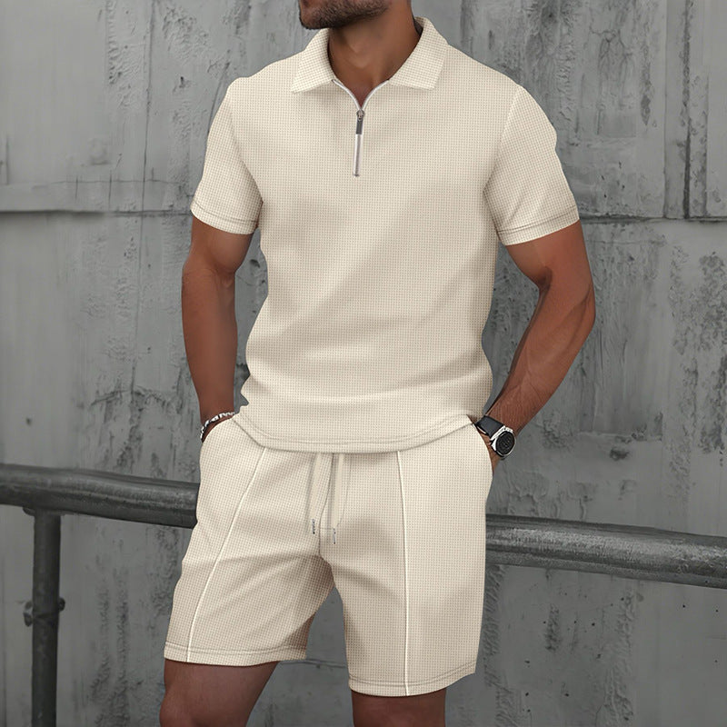 Men's Two Piece Suit – Waffle Textured Short Sleeve & Shorts Set