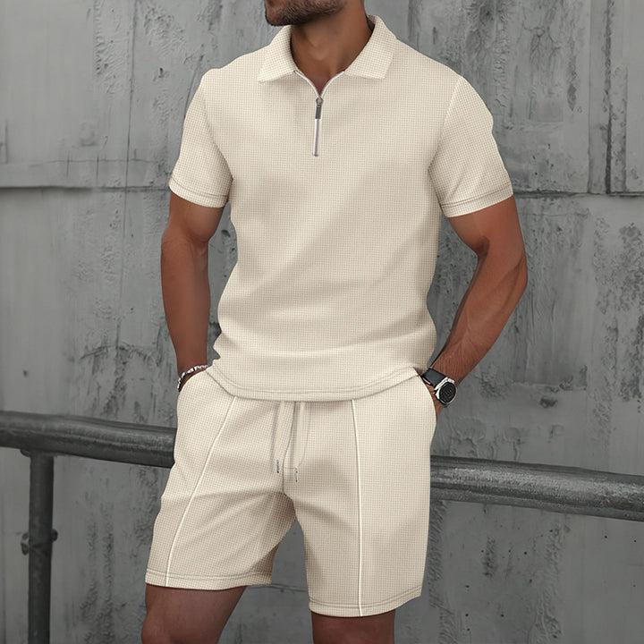 Men's Two Piece Suit – Waffle Textured Short Sleeve & Shorts Set