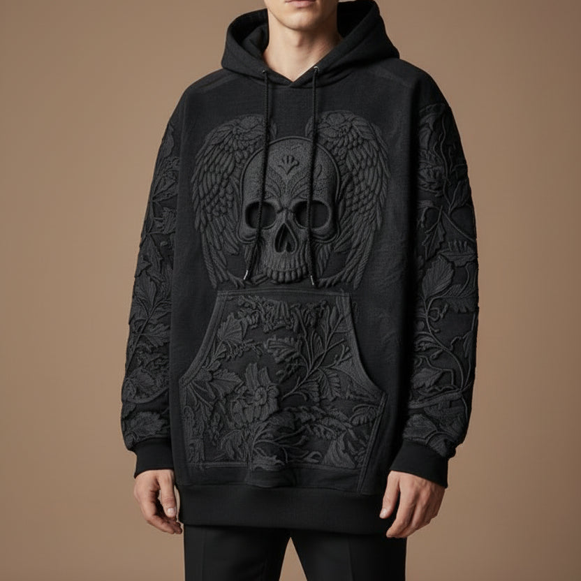 Skull Print Hoodie for Men – Padded, Comfortable Graphic Pullover