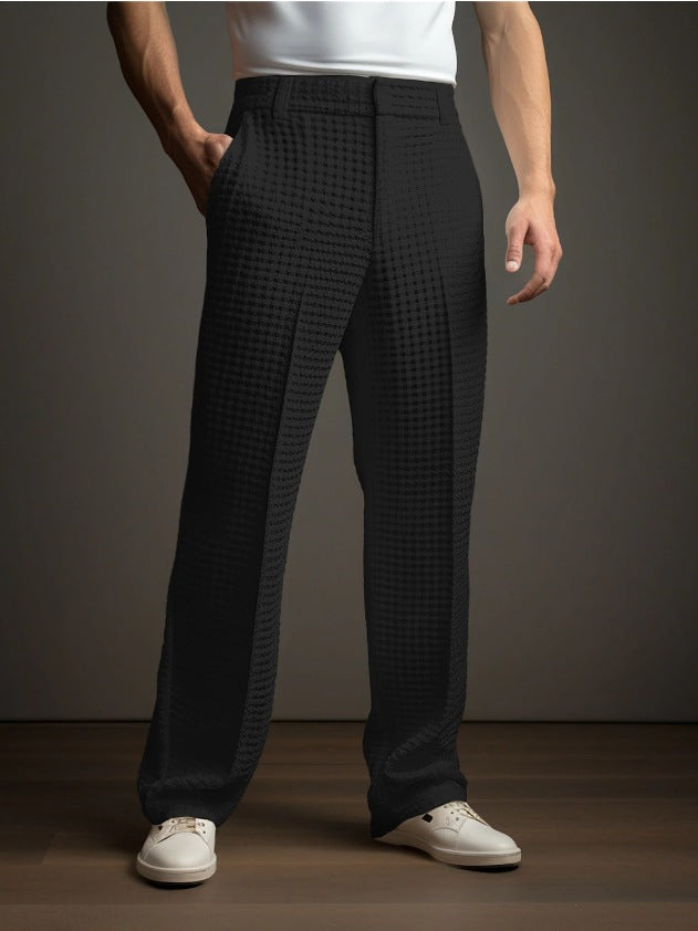 Men's Straight Trousers – Waffle Texture Micro-Stretch Pants