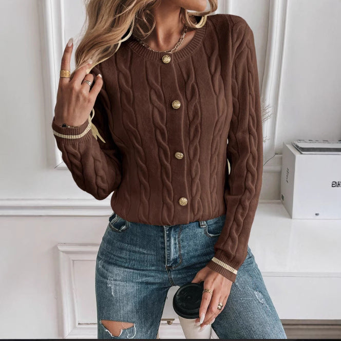 Women's Knitted Cardigan – Thick Cable Texture Open Front