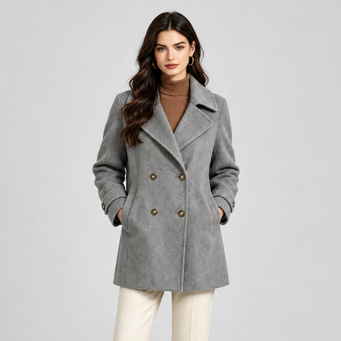 Tailored Women's Coat – Wool Blend, Mid-Length, Structured Lapel, Button Front