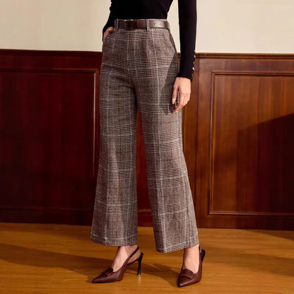 Petite Plaid Wide Leg Trousers – Relaxed Elegant Fit for Women