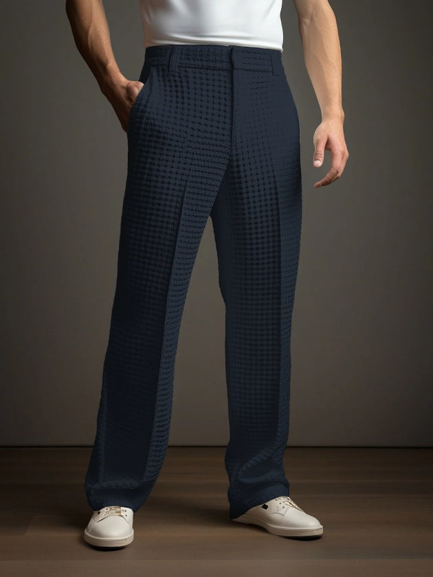 Men's Straight Trousers – Waffle Texture Micro-Stretch Pants