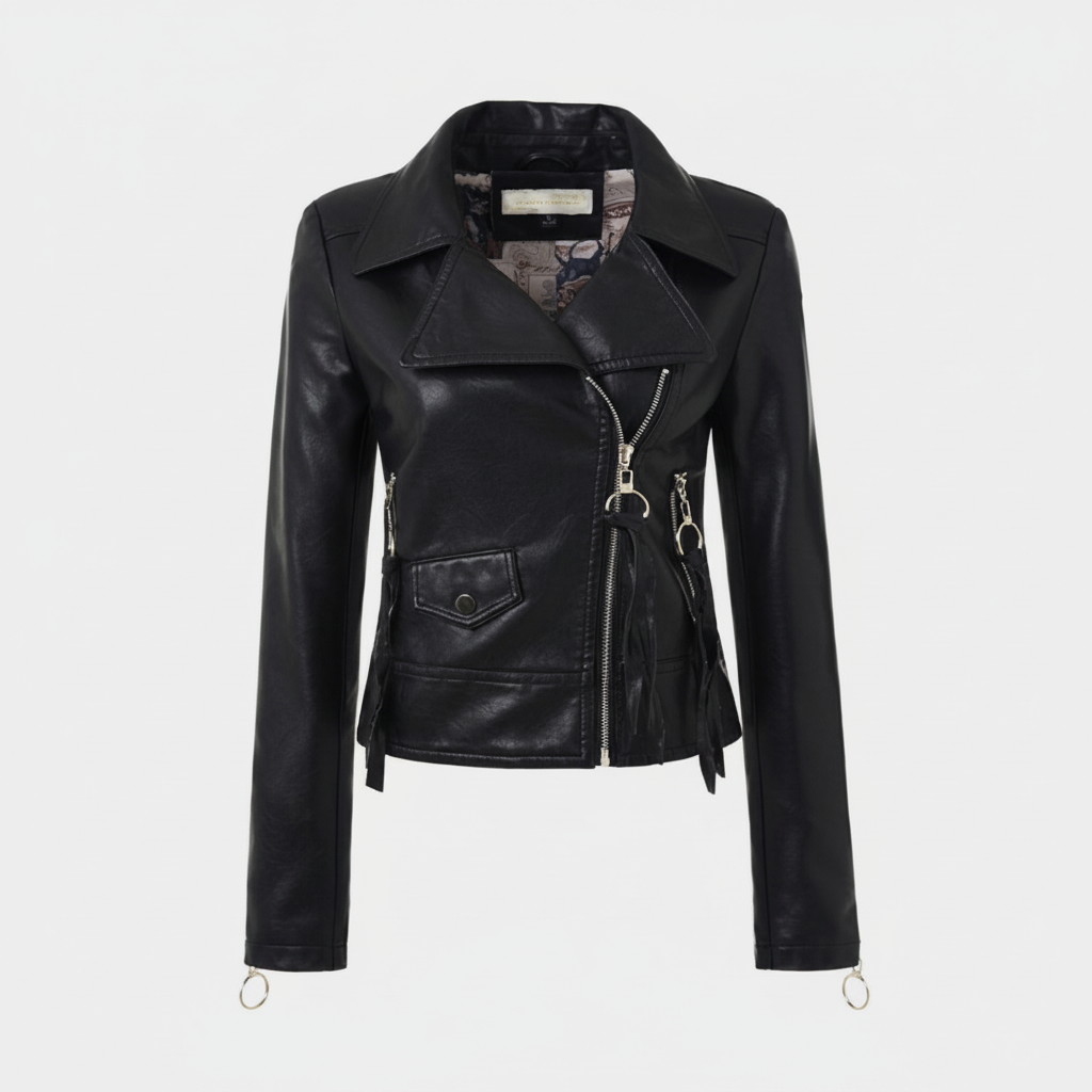 Women's Vegan Leather Motorcycle Jacket – Classic Moto Silhouette