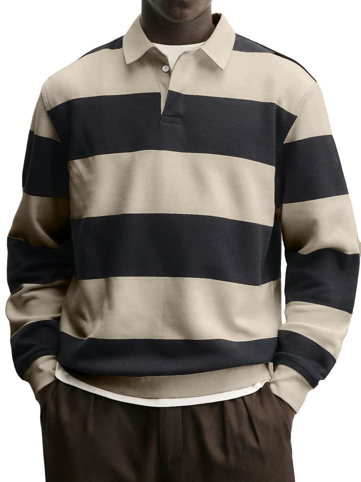 Men's Striped Thick Cotton Long Sleeve T-Shirt – Relaxed Collar