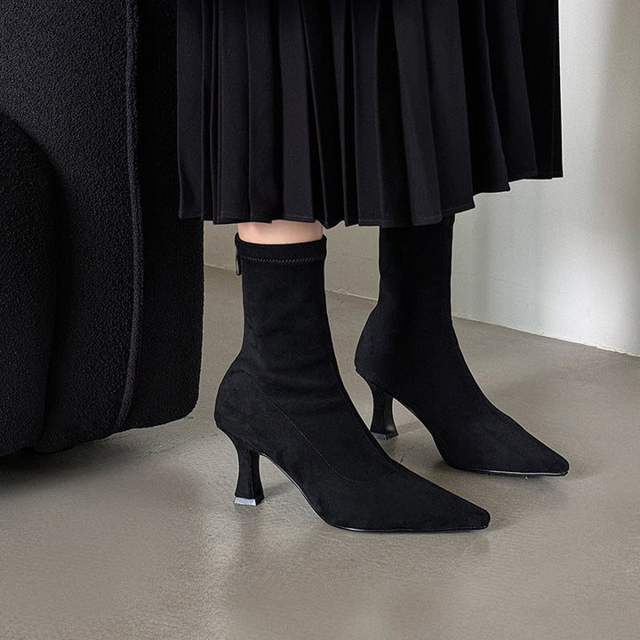 Women's Suede Stiletto Heel Ankle Boot – Pointed Toe, Back Zip