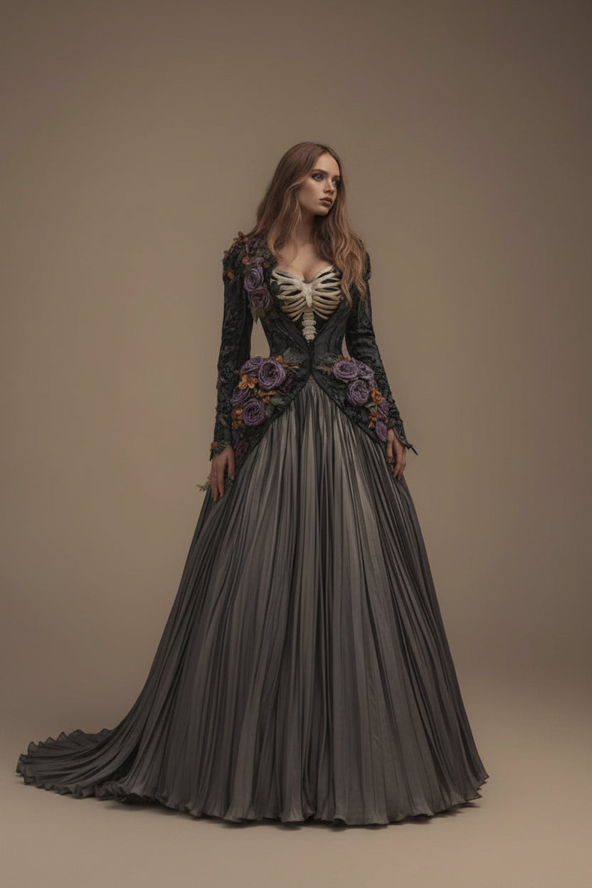 Women's Maxi Dress – Artistic Print Patchwork Retro Pleated Skirt