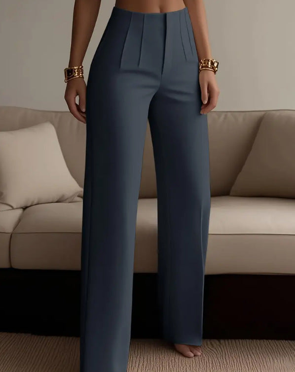 Women's High Waist Suit Pant – Pleated Full-Length Silhouette