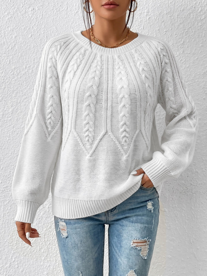Women's Cable-Knit Sweater – Soft Cotton Yarn, Long Sleeve