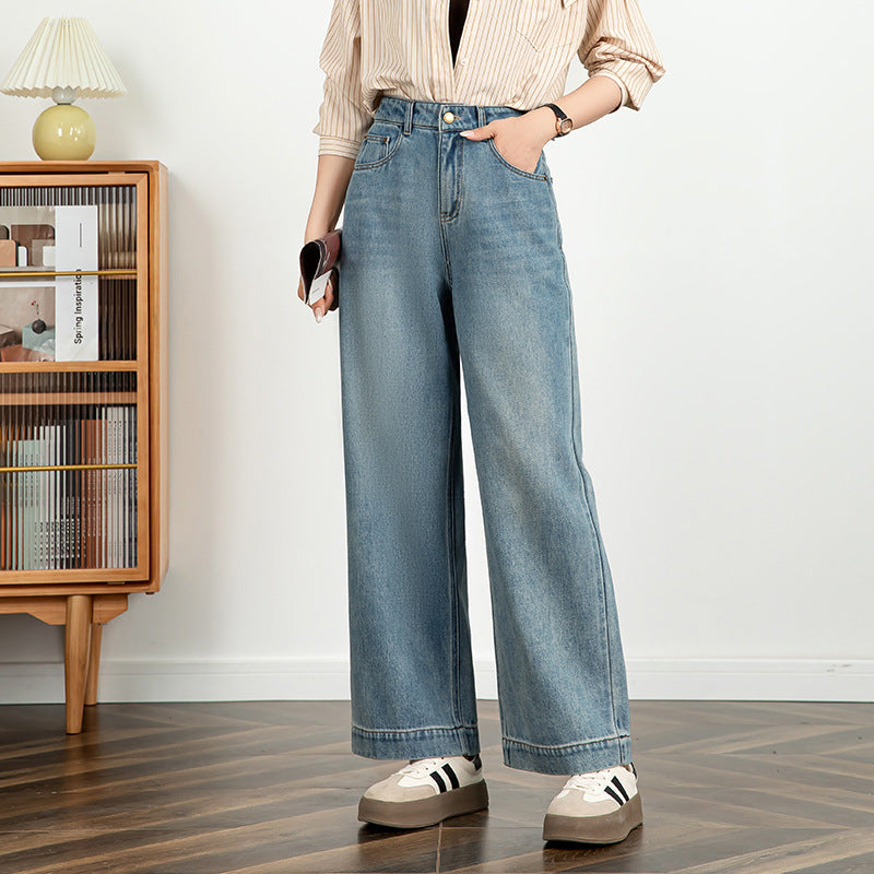 Women's High-Waist Cropped Wide-Leg Cotton Jeans – Embroidered