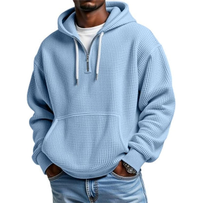 Men's Waffle Knit Double Hood Cardigan – 3D Printed Zip Front