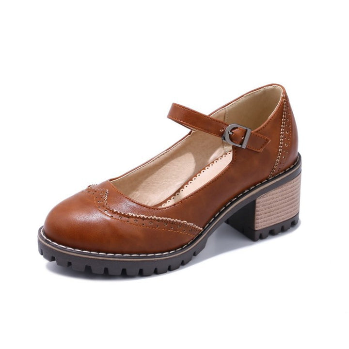 Women's Chunky-Heeled Low-Cut Heel – Retro British-Inspired Silhouette