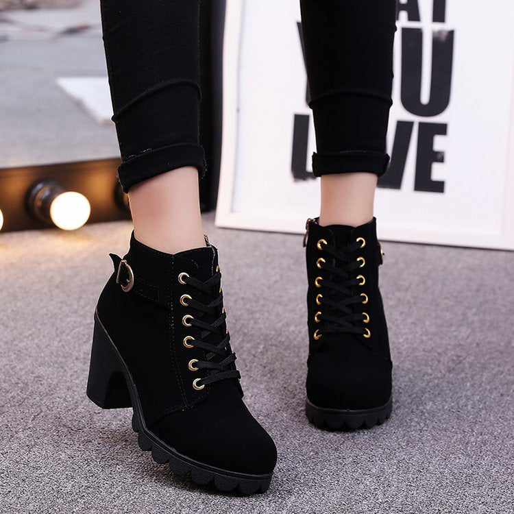 Vegan Leather Ankle Boot – Women's Cross-Strap Suede, Rugged Sole