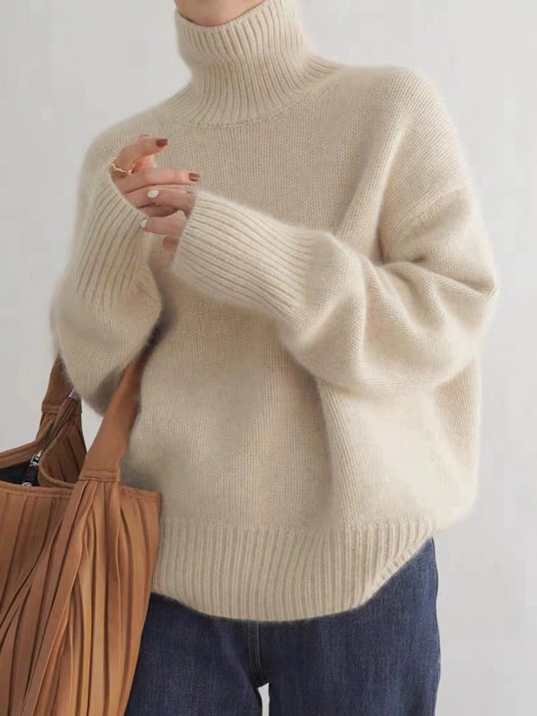 Women's Pullover Sweater – Knit High Neck Loose Fit