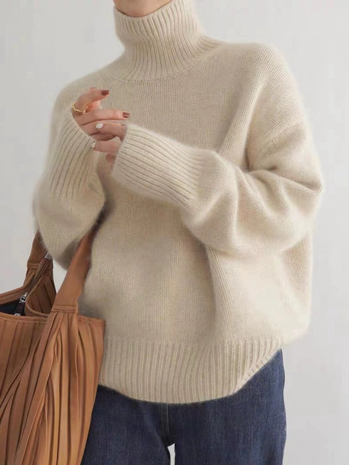 Women's Pullover Sweater – Knit High Neck Loose Fit