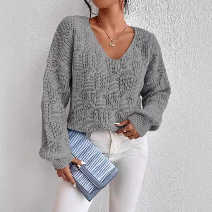 Women's Loose Knit Pullover Sweater – V-Neck Solid Relaxed Fit