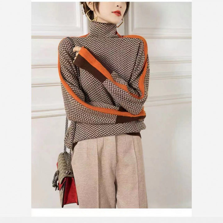 Women's High Neck Relaxed Sweater – Contrast Sleeve Detail