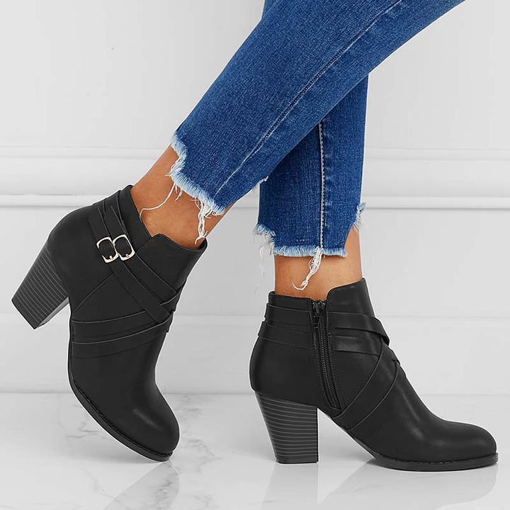 Women's Heightened Low Ankle Boot – Chunky Heel Short Silhouette
