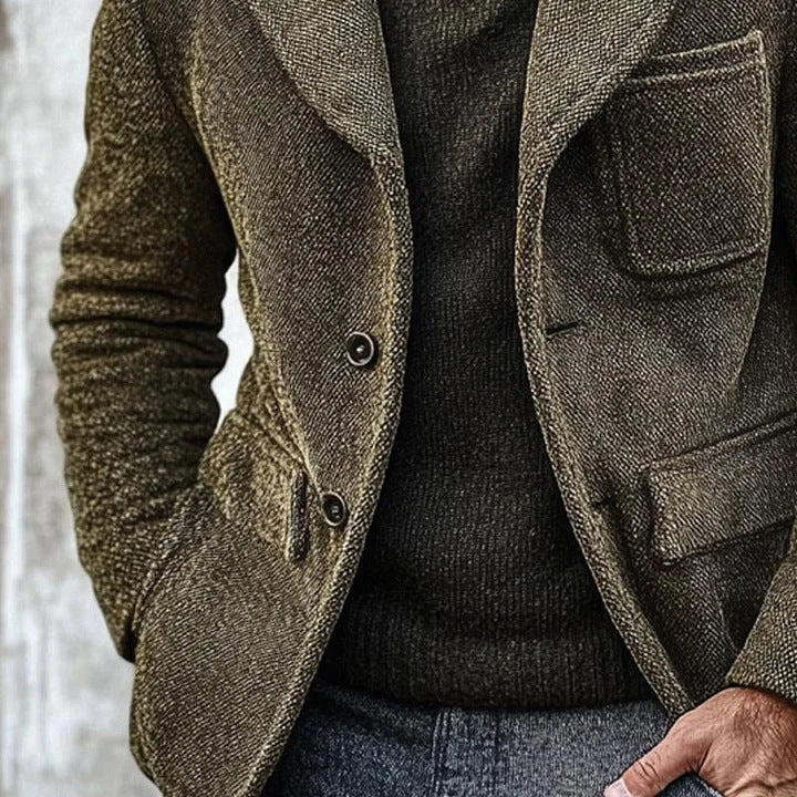 Men's Woolen Retro Coat – Structured Solid Classic Fit