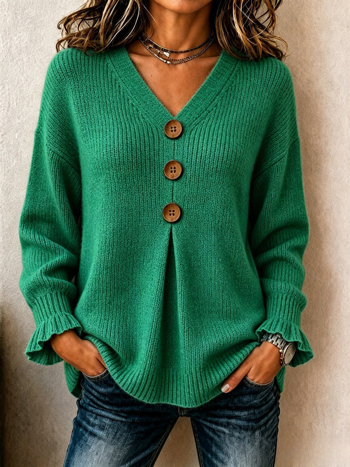 Women's Lace-Trim A-Line Sweater – Ruffle Long Sleeve Knit