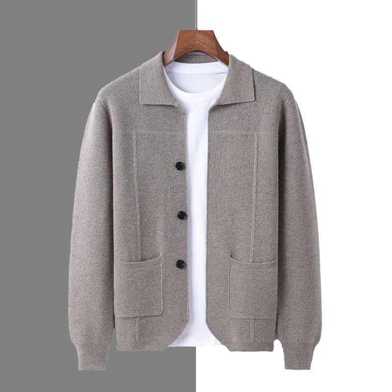 Men's Knit Cardigan Sweater – Relaxed Lapel with Patch Pockets