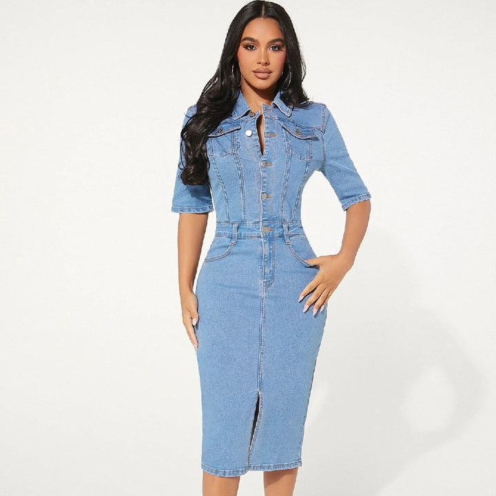 Denim Bodycon Dress in Cotton – Tailored One-Step Women's Fit